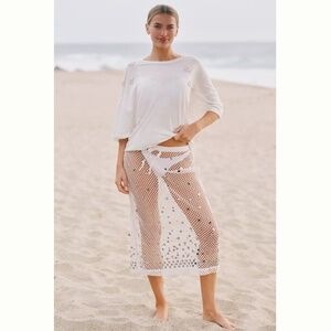 Anthropologie Celandine Sheer Mesh Sequin Drawstring Mermaid Midi Skirt
